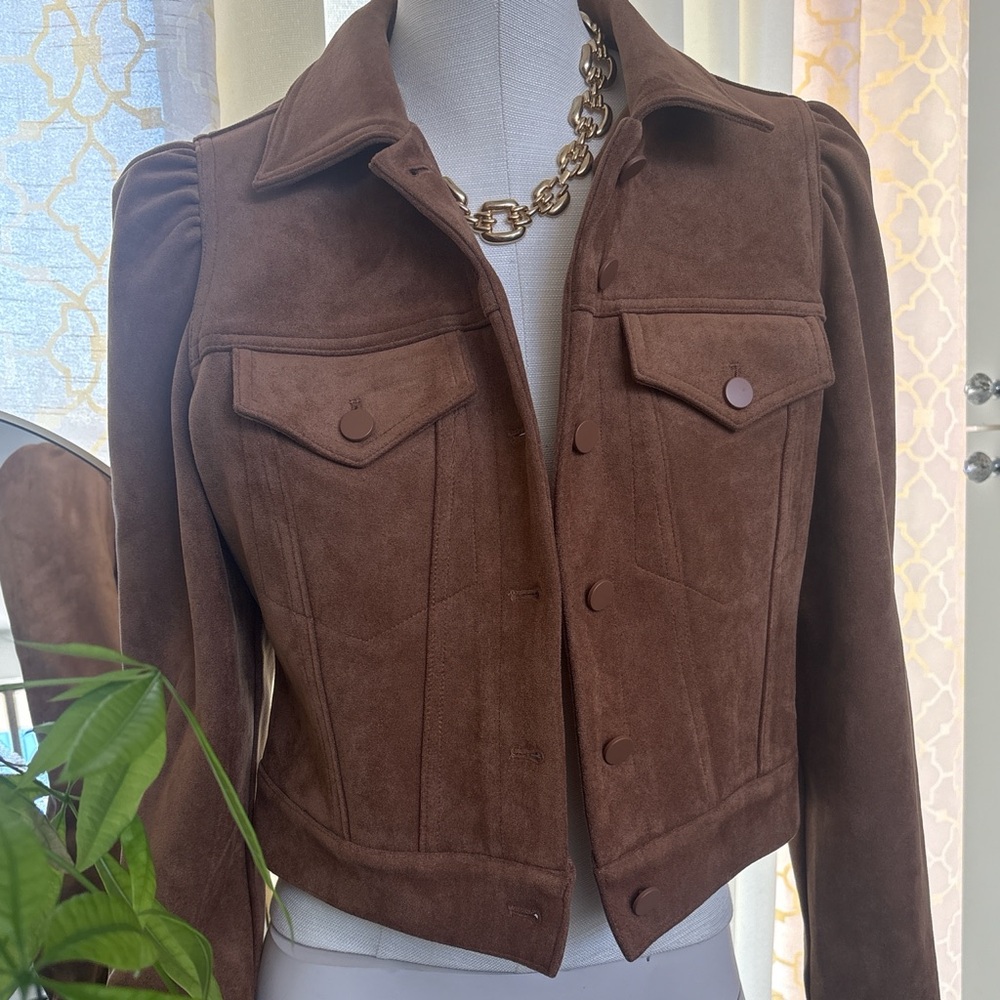 Francesca's Collections Brown Suede Button-Front Jacket